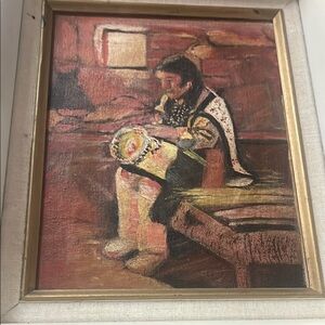 Antique Native Indian oil painting painted on Wood in vibrant colors Best offer!